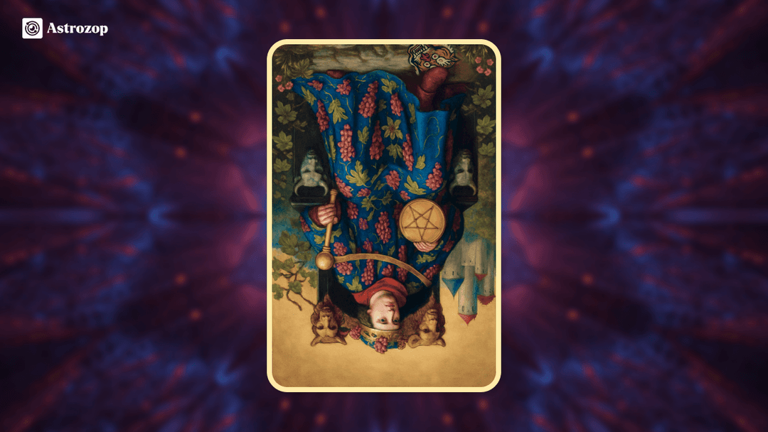 Reversed King of Pentacles tarot card showing a ruler on his throne appearing rigid